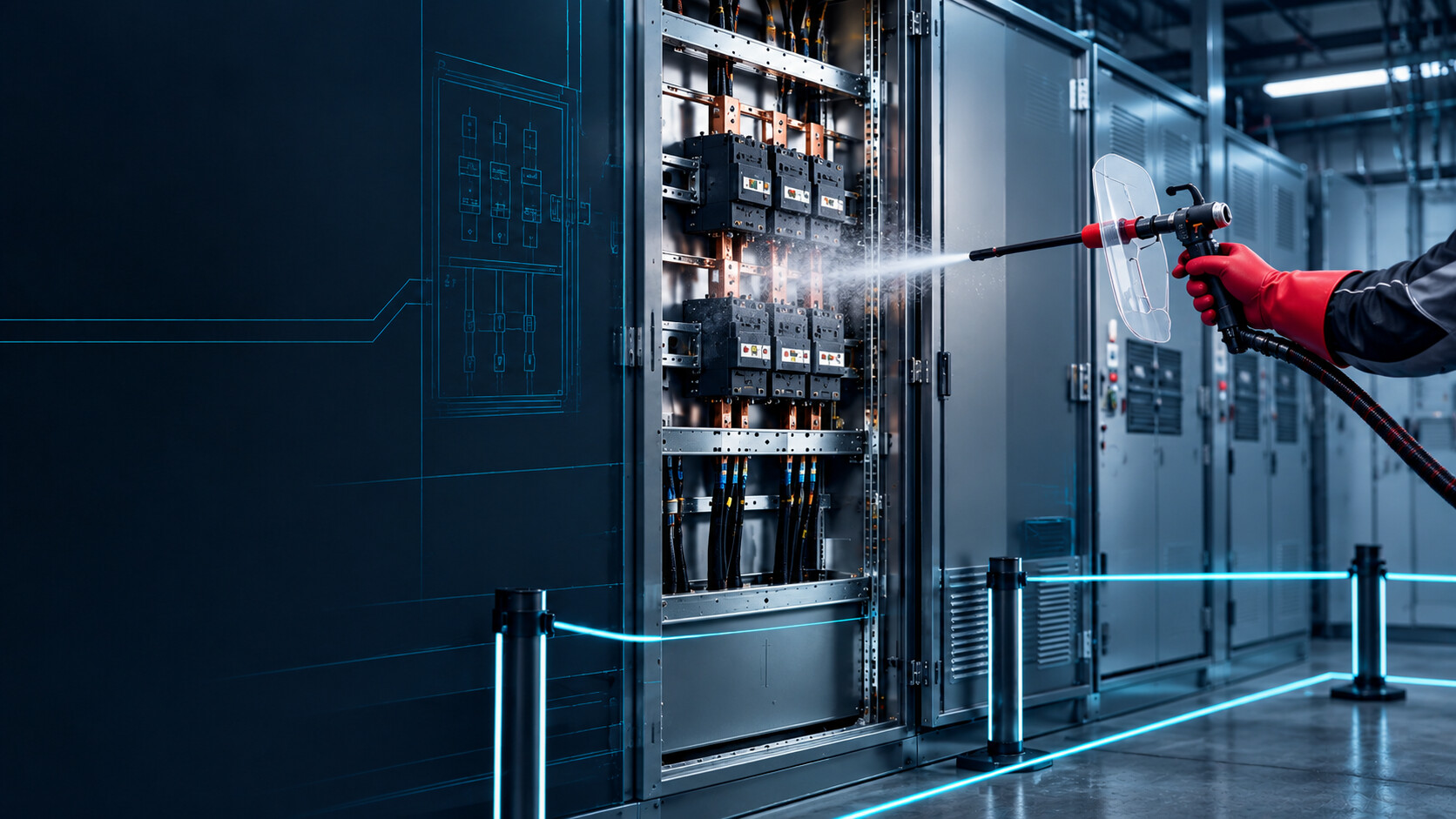 Reinigung einer Schaltanlage im elektrischen Betriebsraum